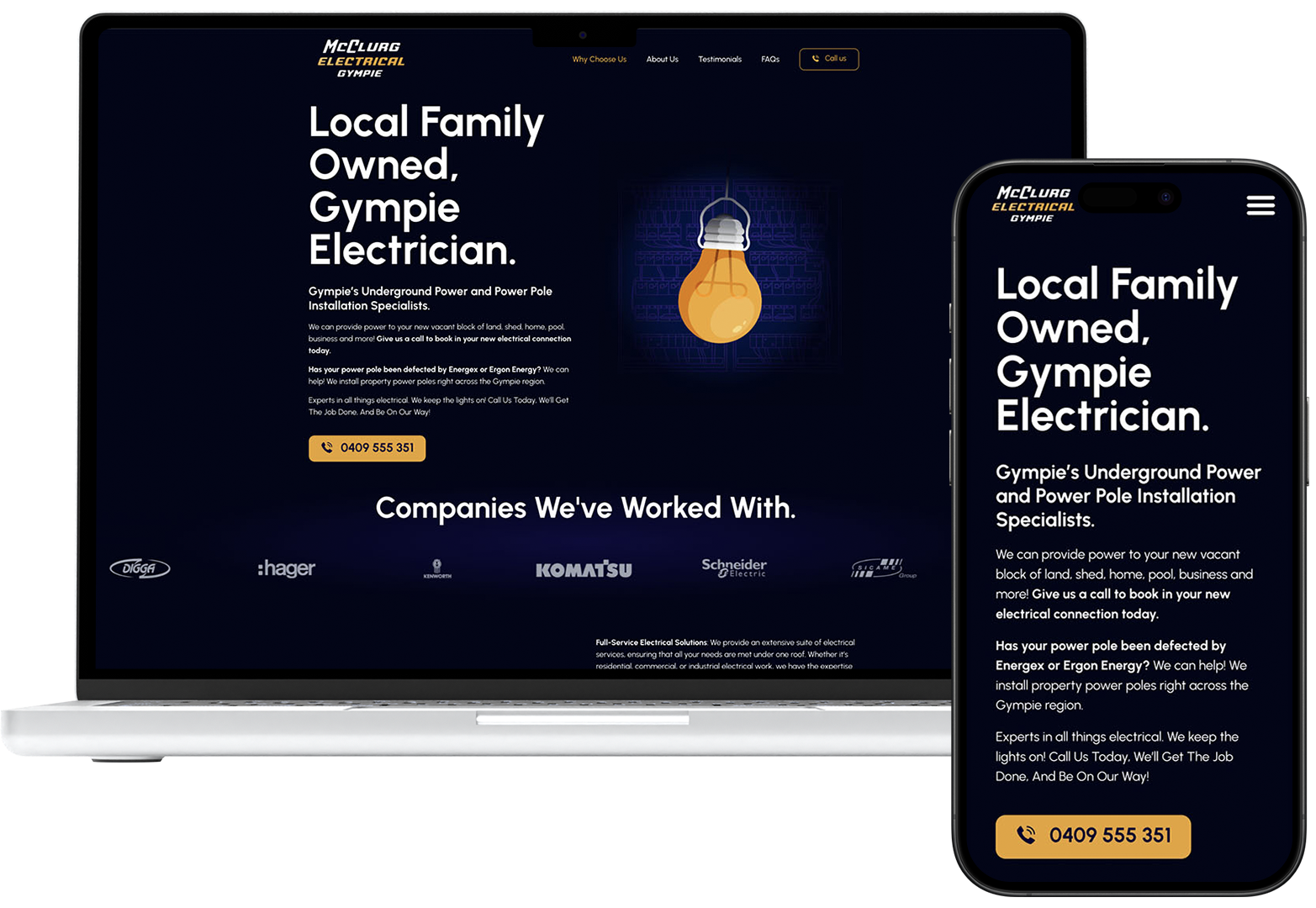 A responsive website for electrician design on desk top and mobile.